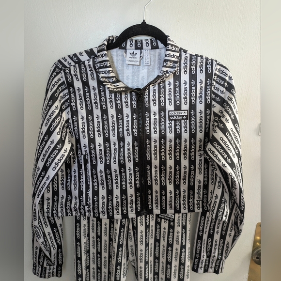 Adidas Black & White Logo Stripe Tracksuit Set Jacket Leggings Size Small - Picture 7 of 14